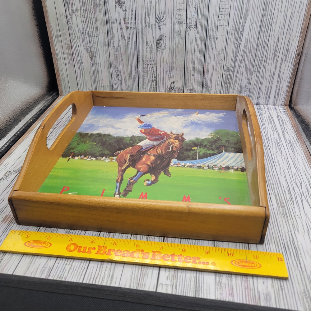Pimms Gin Wooden Serving Tray with Polo Design